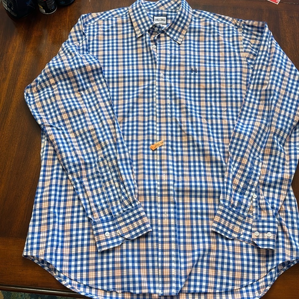 HEYBO Outdoors Blue & Orange‎ Long  Sleeve Button Down